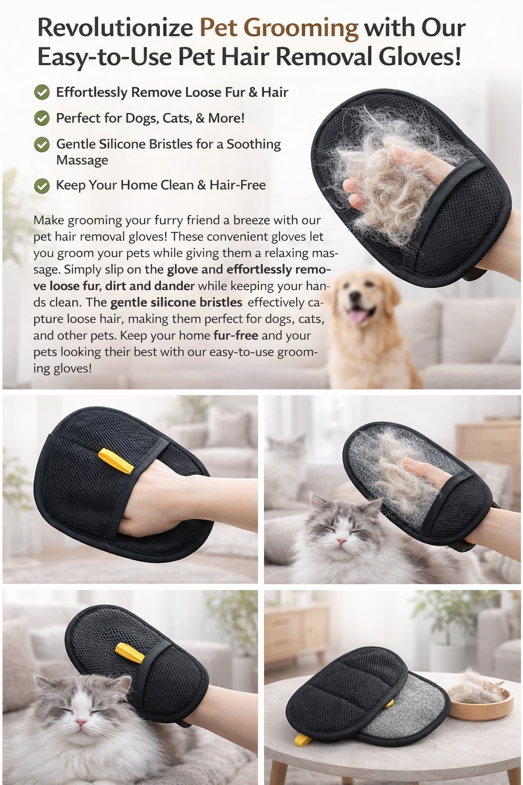 POLOXIME Pet Hair Removal Gloves (Pack of 2)